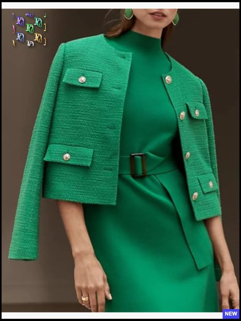 Cropped Tweed Blazer Collarless Slim Fit Business Casual Elegant Outfit
